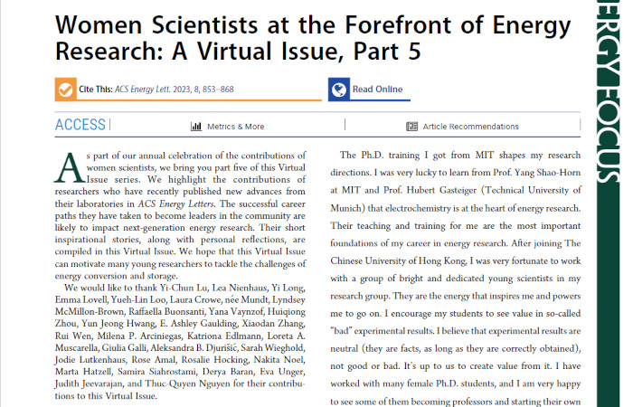 Selected by ACS Energy Letter among the Women Scientists at the Forefront of Energy Research